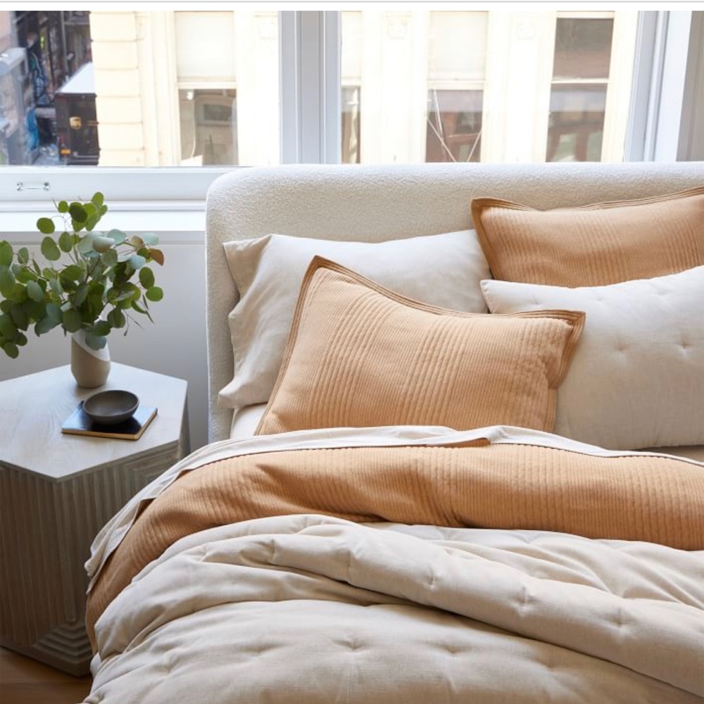 Set of 2 NEW West Elm King Size classic cotton velvet tack stitch Pillow Shams - Picture 6 of 8